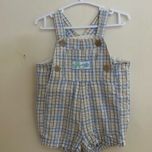 Vintage Sesame Street Blue and Cream Plaid Overalls